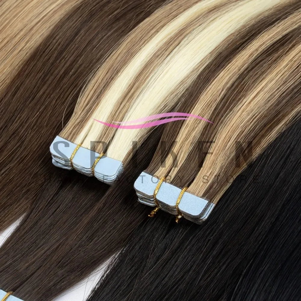 Mini Tape In Human Hair Extensions 12"-20" Machine Remy Skin Weft Adhesive Tape Hair Natural Blonde Tape Ons 10pcs for Women