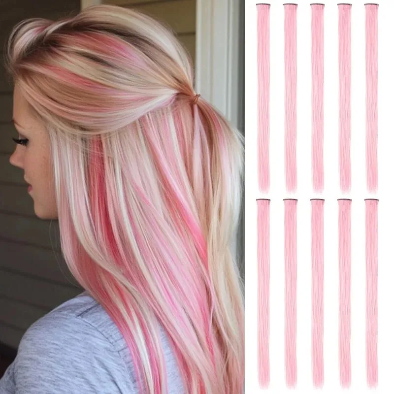 Clip colorata da 10 pezzi da 24 pollici nelle estensioni dei capelli Lisci sintetici Evidenzia posticci per ragazze Festa Cosplay