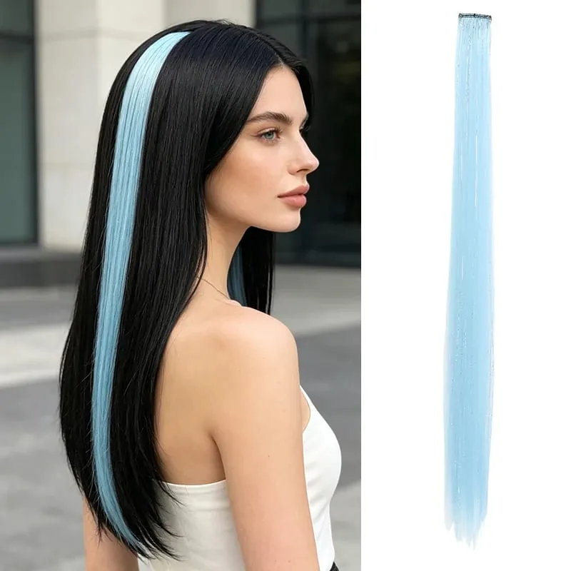 BB Clip in Synthetic Hair Extensions with Laser Silver Threads Colorful Shiny Hair Pieces for Party Daily Use No Damage
