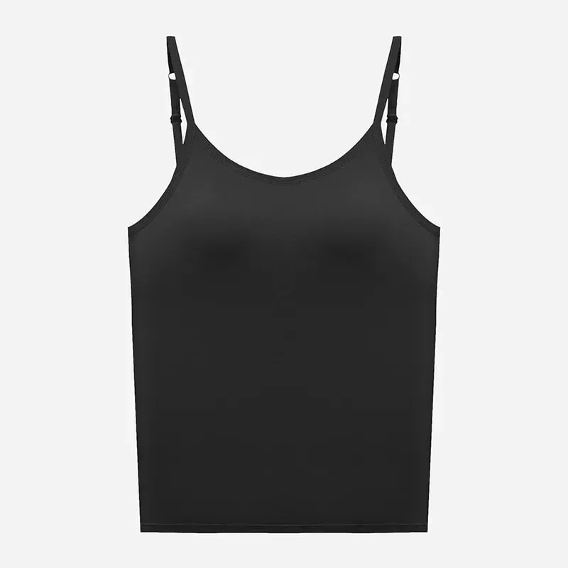 1pcs Girls Basic Solid Vest Female Casual Sleeveless Strap Top Four Season Traceless Women Tank Tops With Padded Cups Vests — image 11