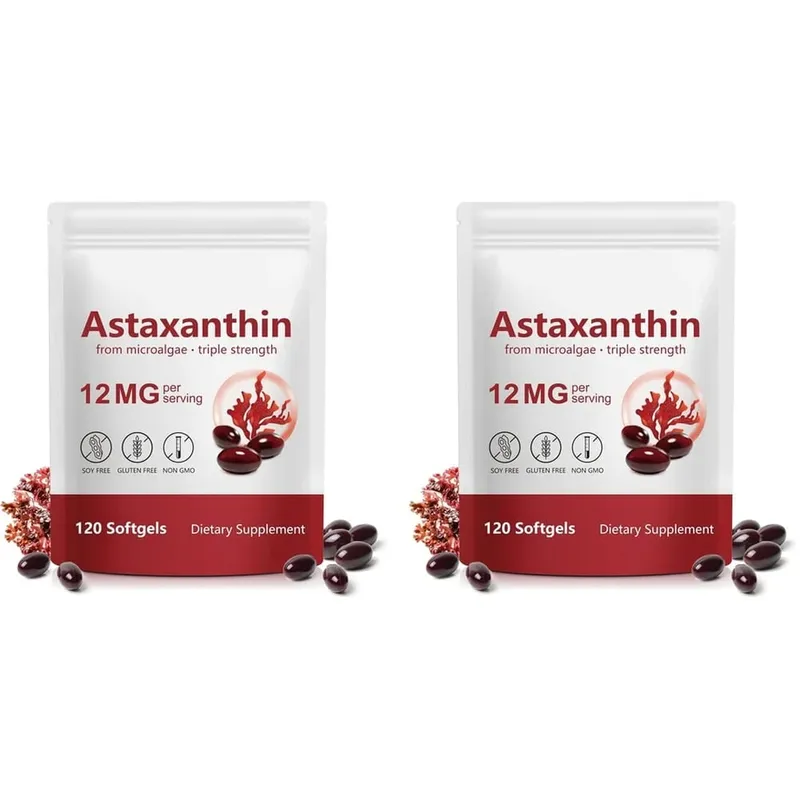Astaxanthin Softgels 12 Mg From Microalgae Triple Strength Antioxidant Support for Skin Aging Eye Health 120 Softgels