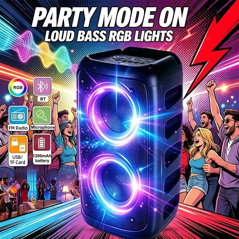 9900Hz Propesyonal na Malaking Bluetooth Speaker na may Microphone Portable na Disenyong Nagtatampok ng Subwoofer Party Box LED Lights Compatible sa BT/USB/TF/AUX/FM/TWS/MIC/EQ Functions Professional Karaoke. Tamang-tama na Regalo para sa Kaarawan Pasko at Bagong Taon