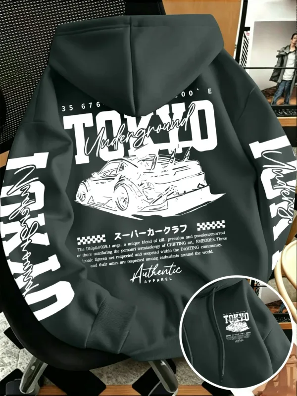 Autumn Winter New Men'S Tokyo Underground Racing Line Drawing Print Hooded Sweatshirt Japanese Street Trendy Top — image 9