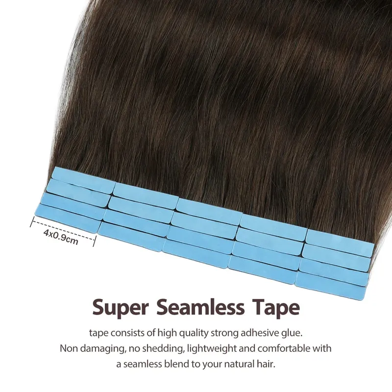 Invisible Tape In Extensions Human Hair Seamless Pu Skin Weft Injected Hair Extensions Hand Tied Adhesives Tape-Ins 10pcs/pack