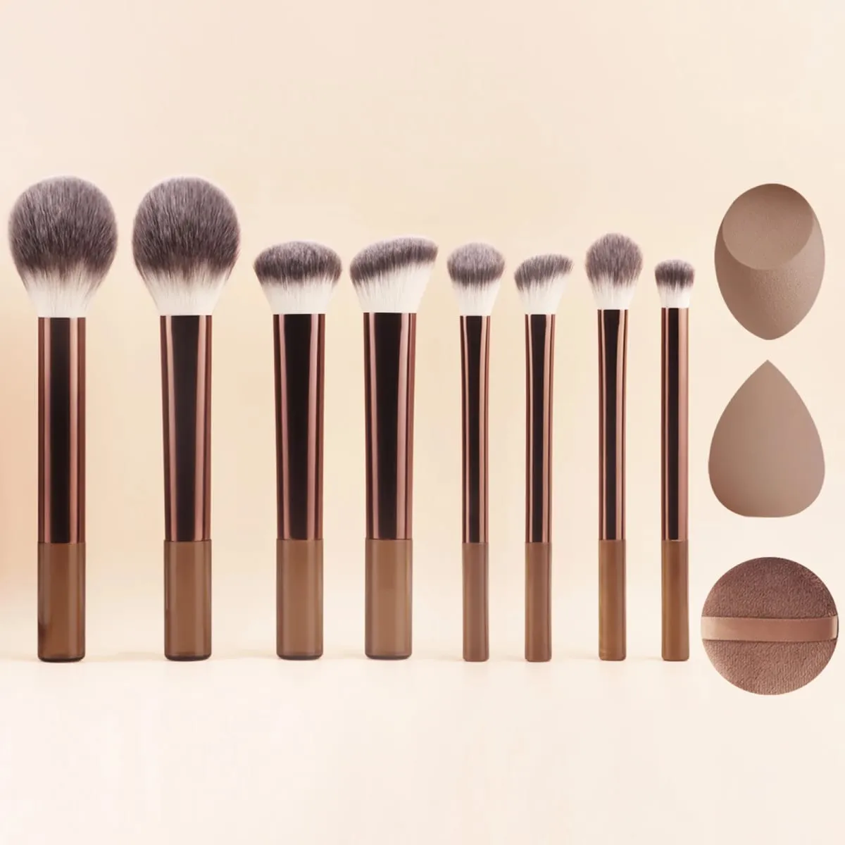 8Pcs Brown Coffee Makeup Brush Set Powder Blush Foundation Eyeshadow Brushes With Triangle Puff — image 2