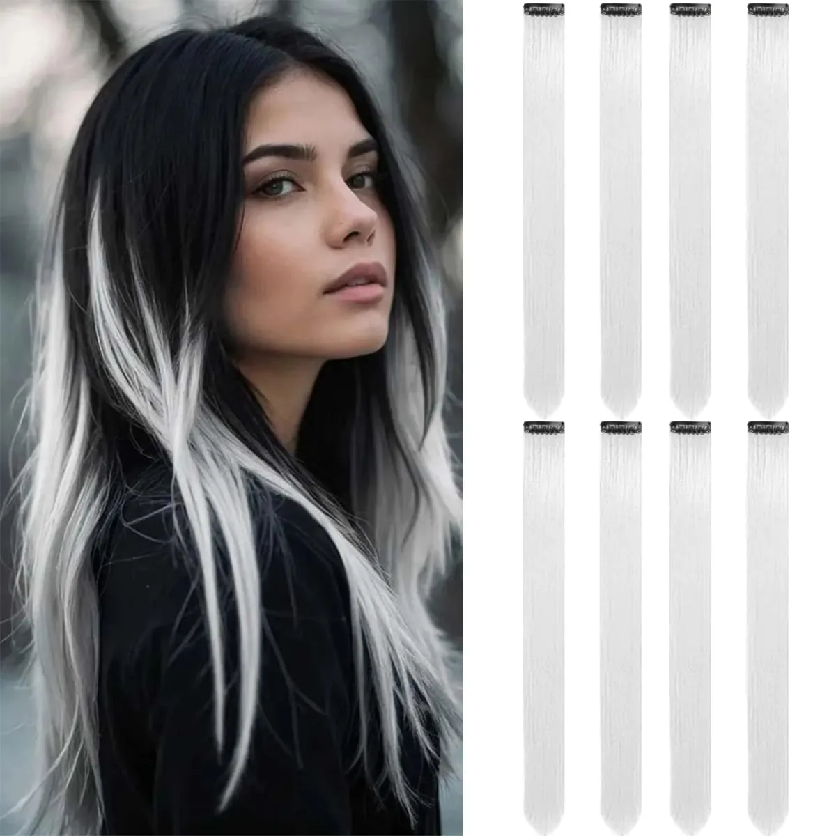 8Packs Colored Synthetic Hair Extensions 22 Inch Straight Clip-In on Party Christmas Black Friday K-pop New Year Gift Hair — image 1
