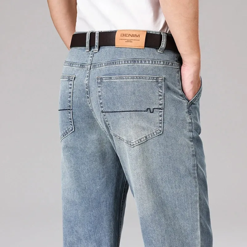 2026 Summer Men's Business Casual Thin Straight Jeans 90% Cotton Soft Stretch Fabric Baggy Denim Pants Male Brand Trousers — image 3