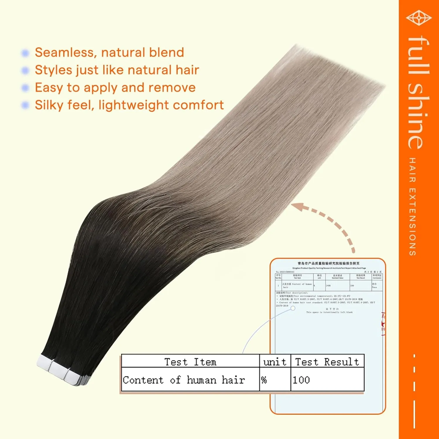 Full Shine Tape in Hair Extensions Balayage Tape ins Human Hair Extensions 20Pcs 50G Ombre Seamless Remy Skin Weft Hair