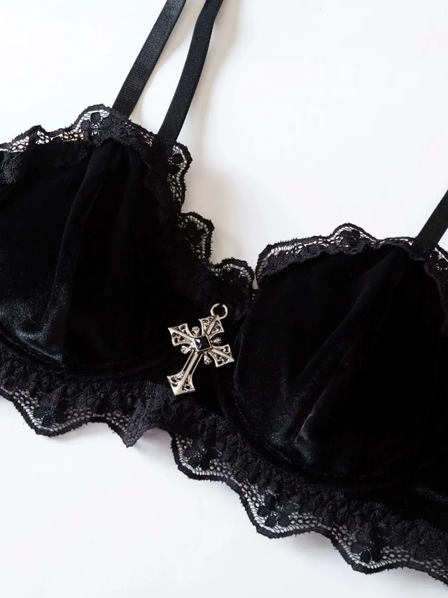 Vintage Inspired Adjustable Strap Black Lace Lingerie Set Gothic Intimate Wear for Bold Femininity