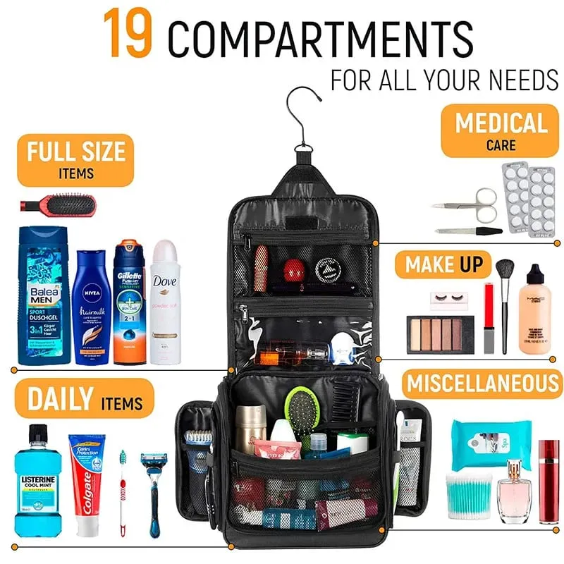 Travel Toiletry Bag Large Hanging Toiletry Organizer Waterproof Hygiene Bag with Metal Swivel Hook for Toiletries Cosmetics