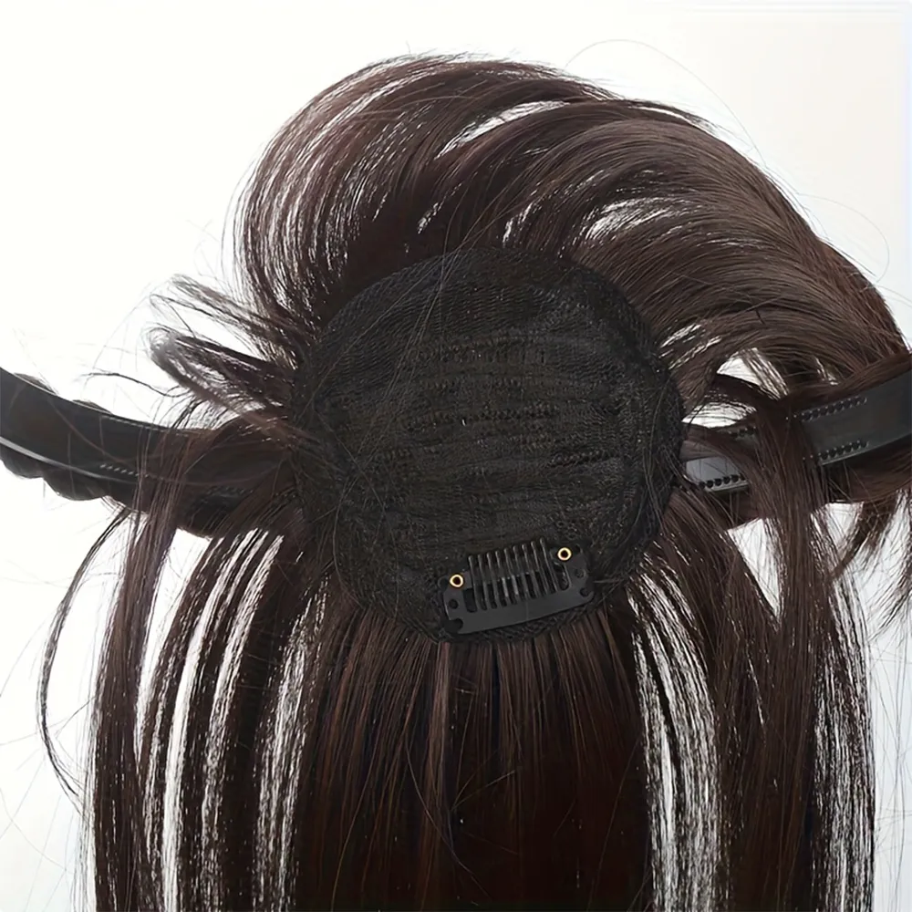 Natural Look Synthetic Straight Hair Extensions - Chic Braided Headband with Clip-In Hair Topper & Bangs for Women