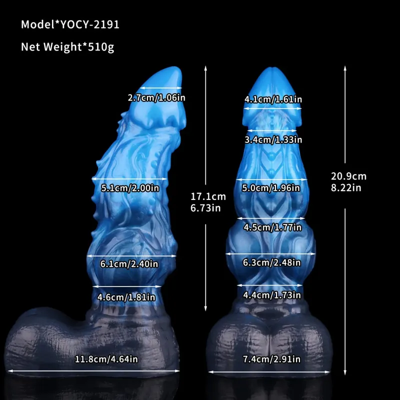 Double Layer Silicone Fantasy Dog Knot Dildo Blue Butt Plug with Sucker Anal Dilator Masturbate Sex toy for Adult 18+