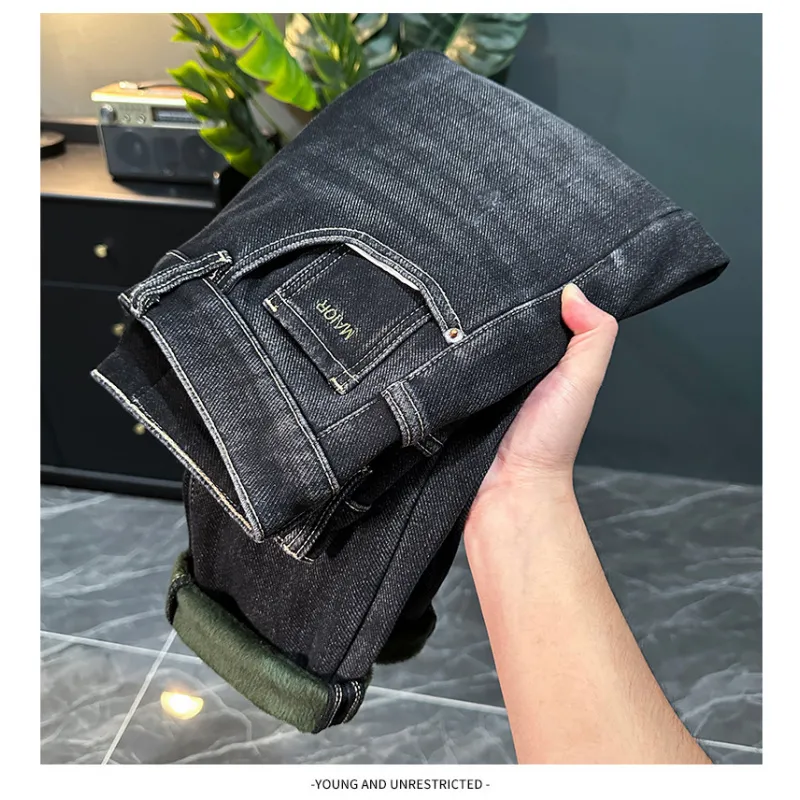 2025 Winter Fleece-Lined Thickened Jeans for Men Warm Men's Fashion Trendy Casual Stretch Slim Fit Skinny Pants — image 6