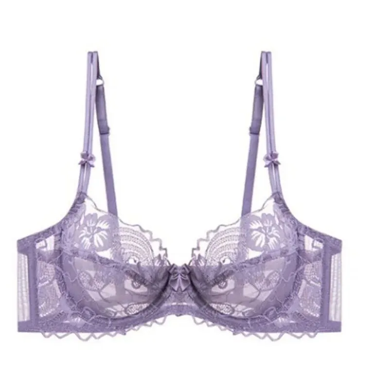 French Ultra-thin Lace Lingerie Set for Large Breasts Sexy See-through Underwire small Bust Lift Anti-sag Soft Comfy Daily Set