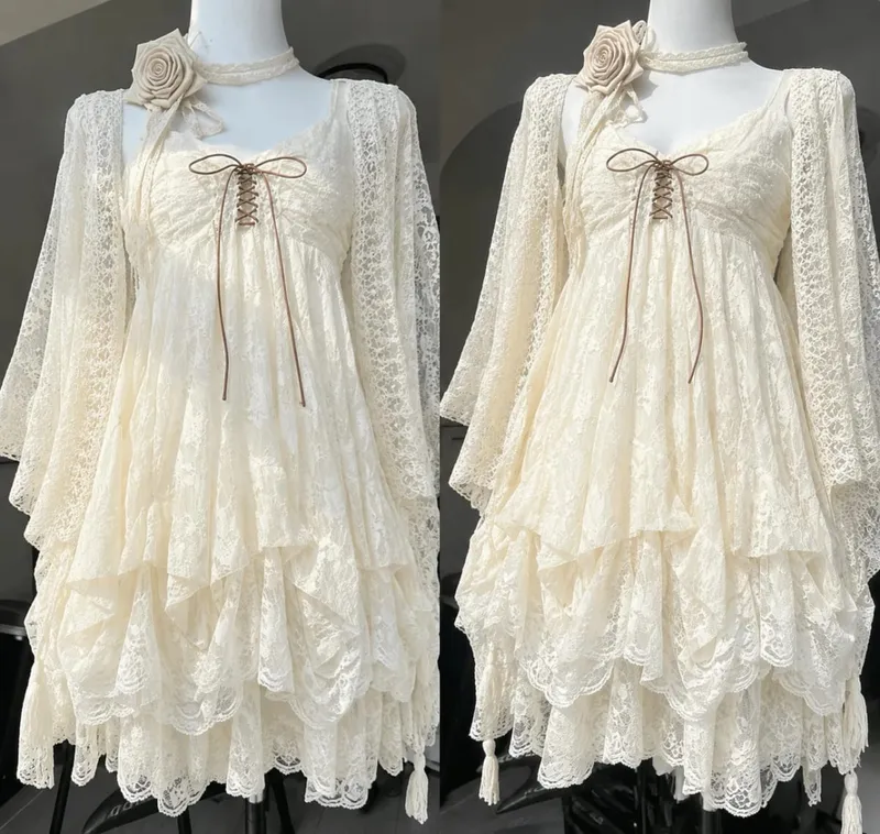 2026 Wanita Jepun Bunga Renda Manis Y2k Pembalut Estetik Pakaian Grunge Harajuku Tanpa Lengan Patchwork Pakaian Vintage Bergaya