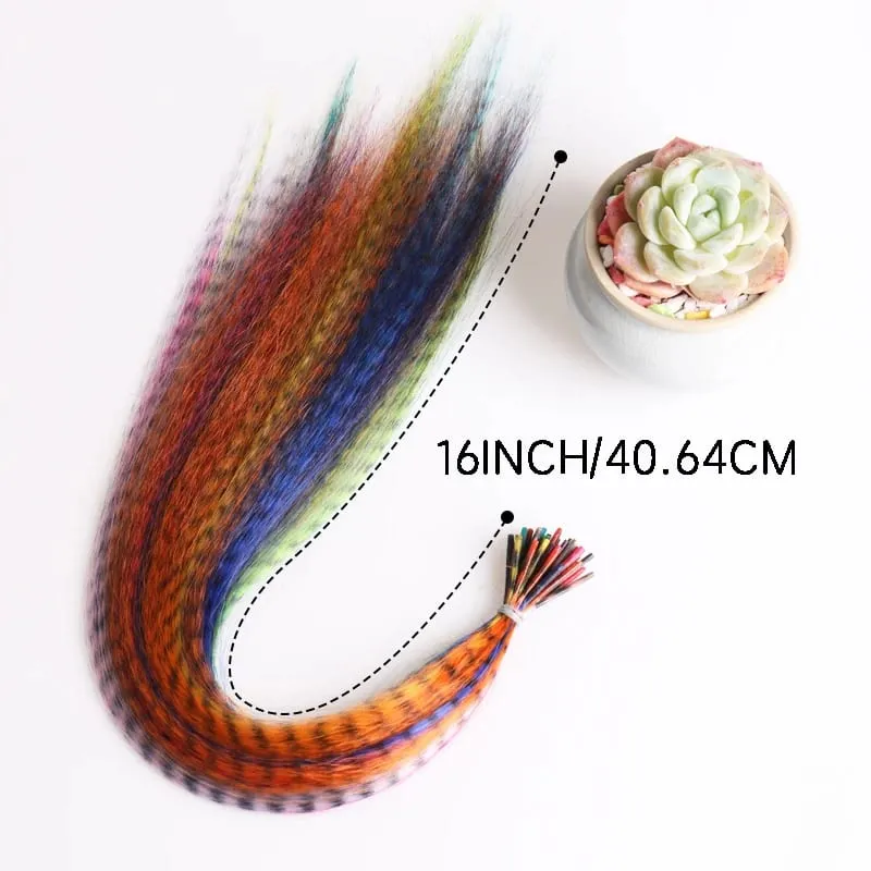 Lansa Feather Hair Extension 10Pieces Fake Hair I Tip Rainbow Synthetic Hair 16inch Hairpiece Feather for Hair Extension — image 3