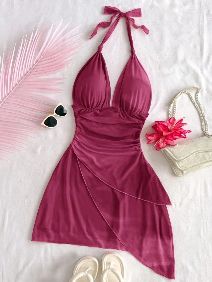 2025 Fashion Design sense Chiffon sleeveless sexy tight deep V short sexy pure backless dress — image 4