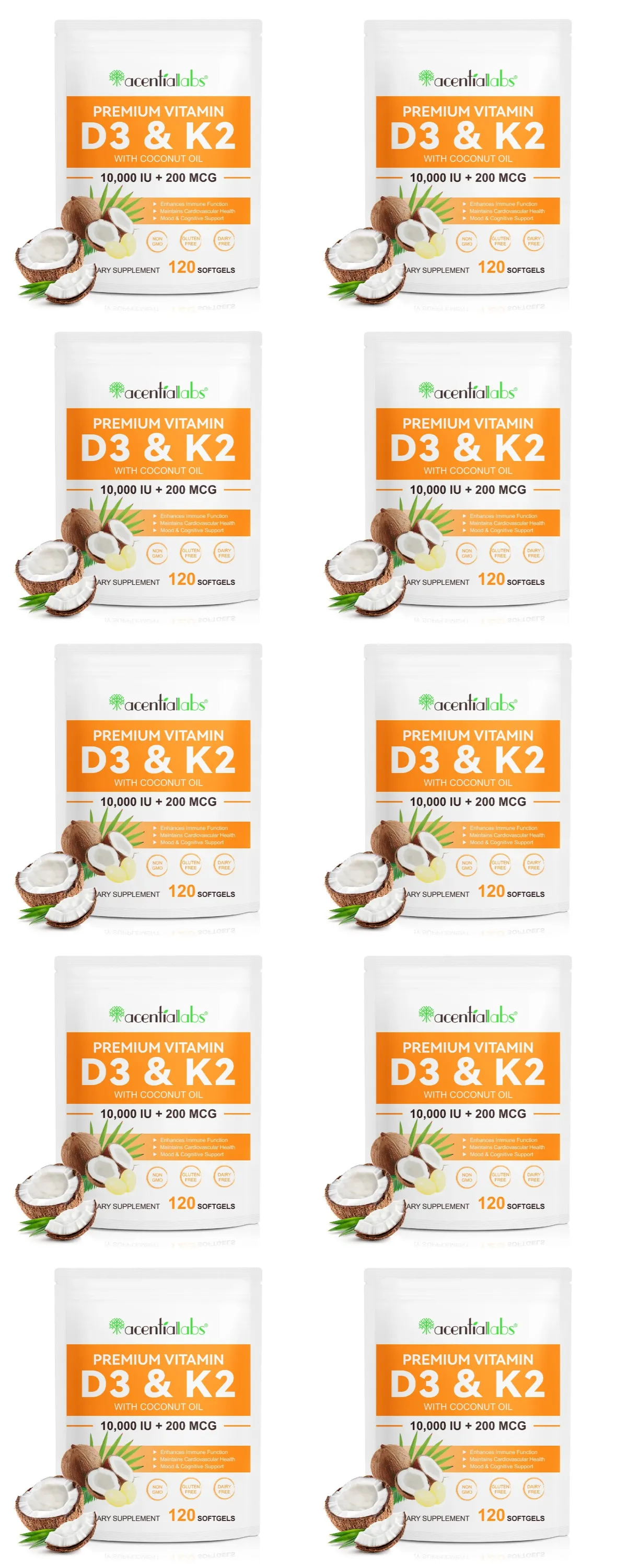 Acentiallabs Premium Vitamin D3 K2 Softgels Ergänzungen Kokosnussöl Vitamin D3 AK2 Weichkapseln zur Immununterstützung für Erwachsene