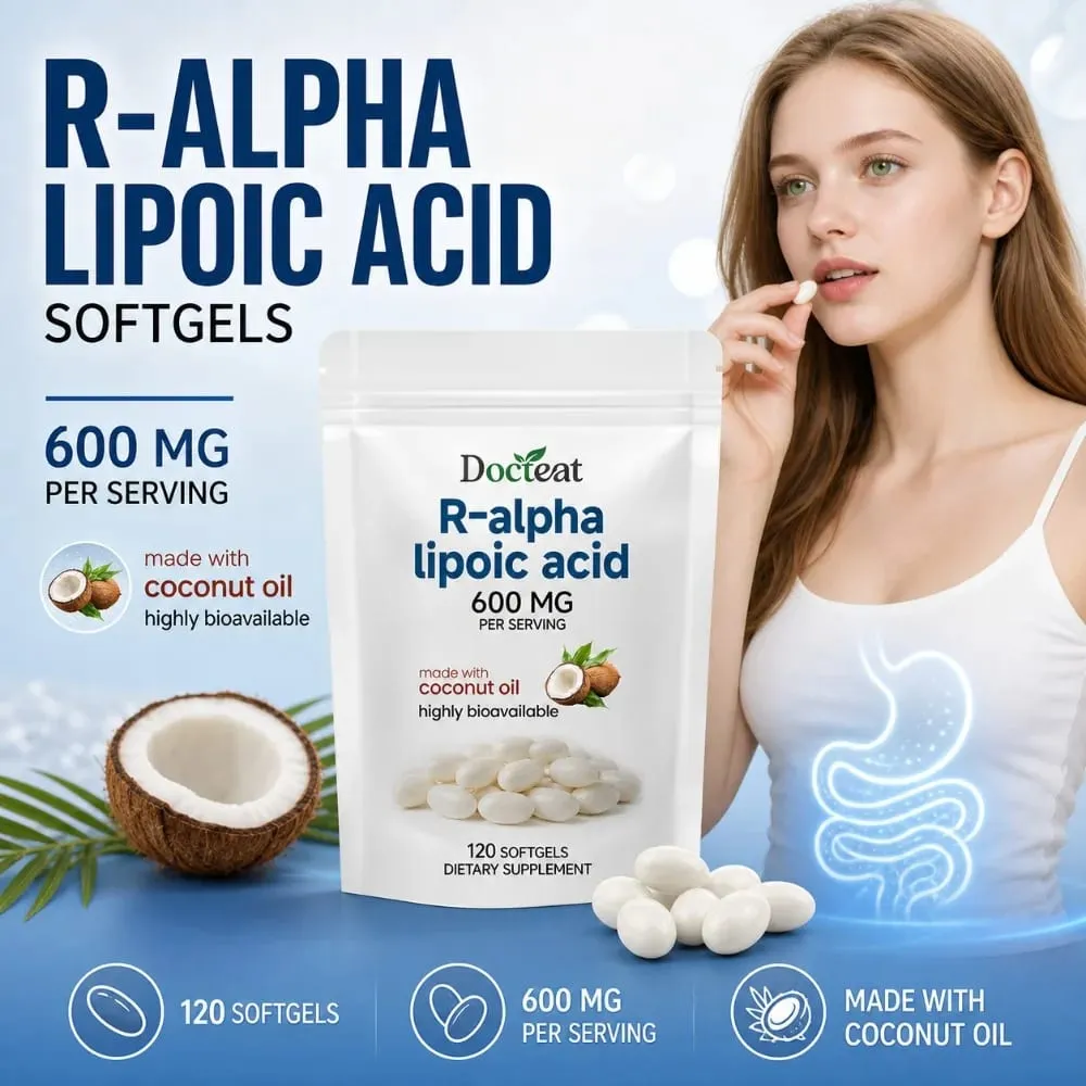R-Alpha Lipoic Acid Softgels 600 mg Per Serving 120 Count Made with Coconut Oil Convenient Daily Wellness Nutritional Support — image 2