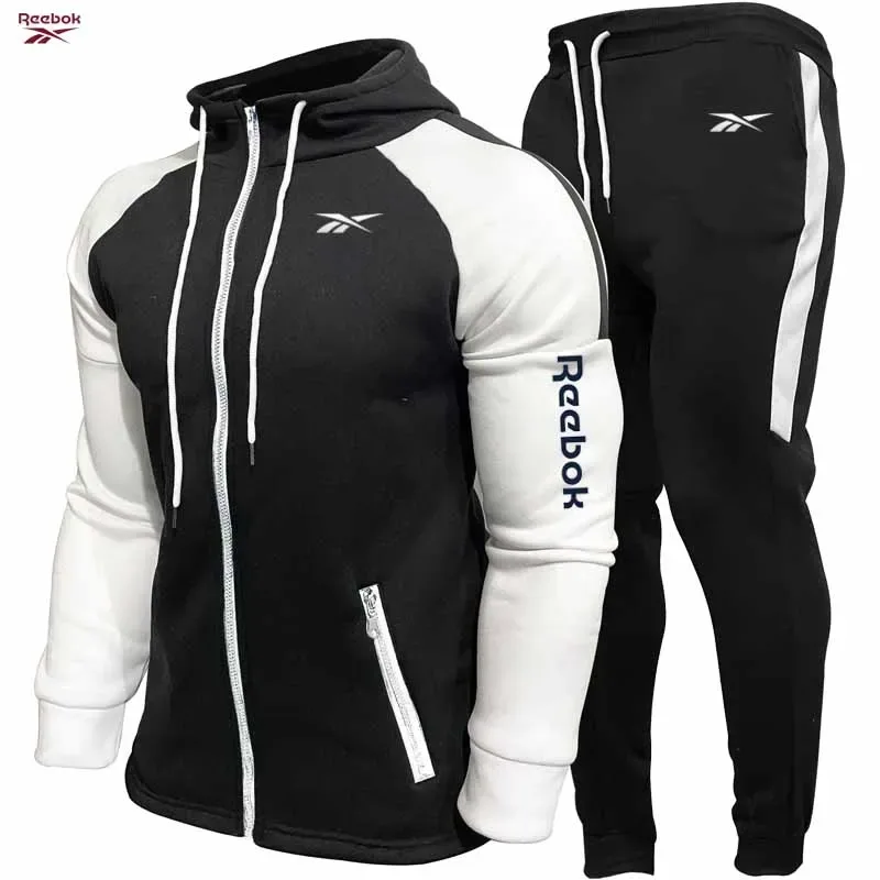 Reebok Men's Fall/Winter Hoodie Set Fleece Long-Sleeve Jacket Casual Hooded Sweatshirt Street Style Men's Jacket Set - Essent — image 1