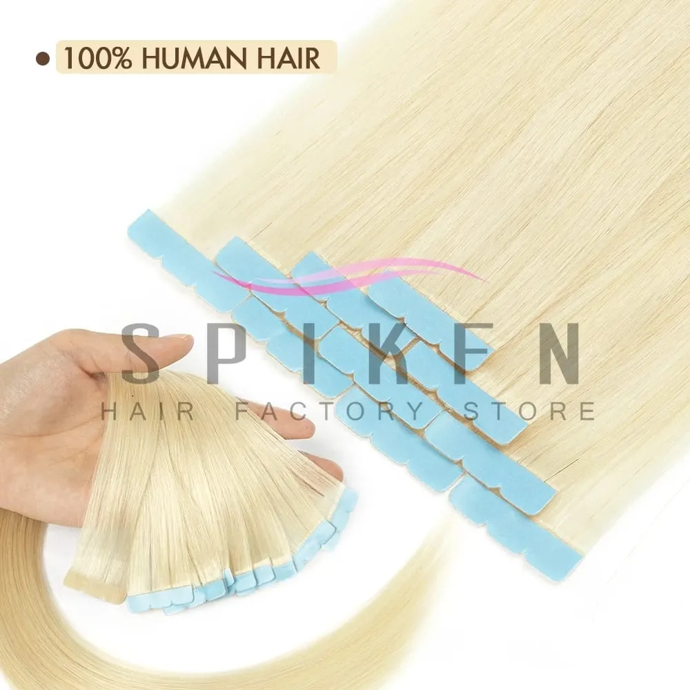 Mini Tape In Human Hair Extensions 12"-20" Machine Remy Skin Weft Adhesive Tape Hair Natural Blonde Tape Ons 10pcs for Women