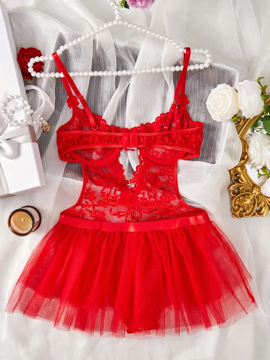 Sexy Set Offener Bodysuit Unterwäsche Für Frauen Spitze Perspektive Nachtrock Sex Kostüme Erotische Dessous Korsetts BH und Höschen Set