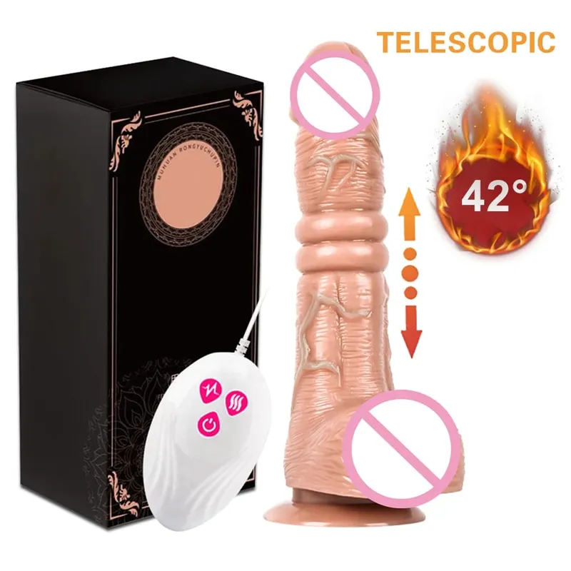 Telescopic Vibrating Thrusting Realistic Dildo Female Masturbation With Suction Cup Heating Penis Remote Control Dick For Women