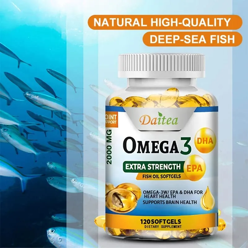 Daitea Omega 3 Fish Oil – EPA & DHA 2000 Mg – 60/120 Capsules – Overall Health and Immune Support Non-GMO Gluten Free — image 3