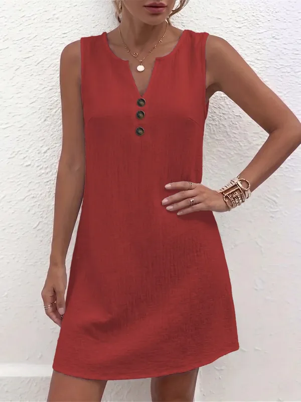 Plus Size Sleeveless Casual Dress with Button Details for Effortless Style and Comfort — image 7