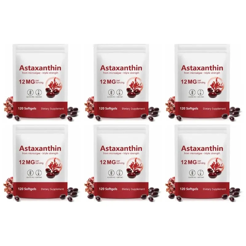 Cápsulas gelatinosas de astaxantina de microalgas promovem a produção de colágeno, sem soja, sem glúten, não OGM, força tripla 120 cápsulas gelatinosas