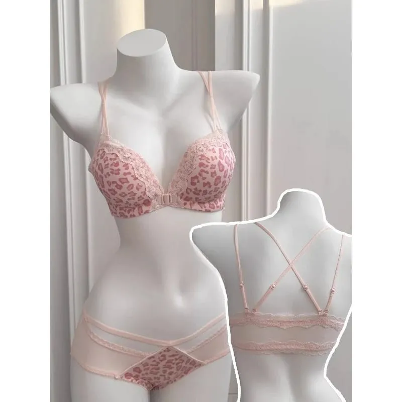 Leopard Print Front Button Bra Set Push Up Petite Women Backless Sexy Lingerie for Party Gathering Enhance Bust Show Larger S-XL — image 1