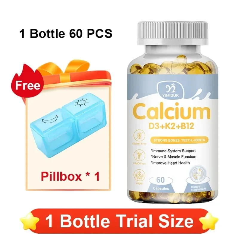 Premium Calcium D3 K2 B12 Capsules Supports Bones & Teeth Calcium Absorption Nerve Health Muscle Function & Vitality