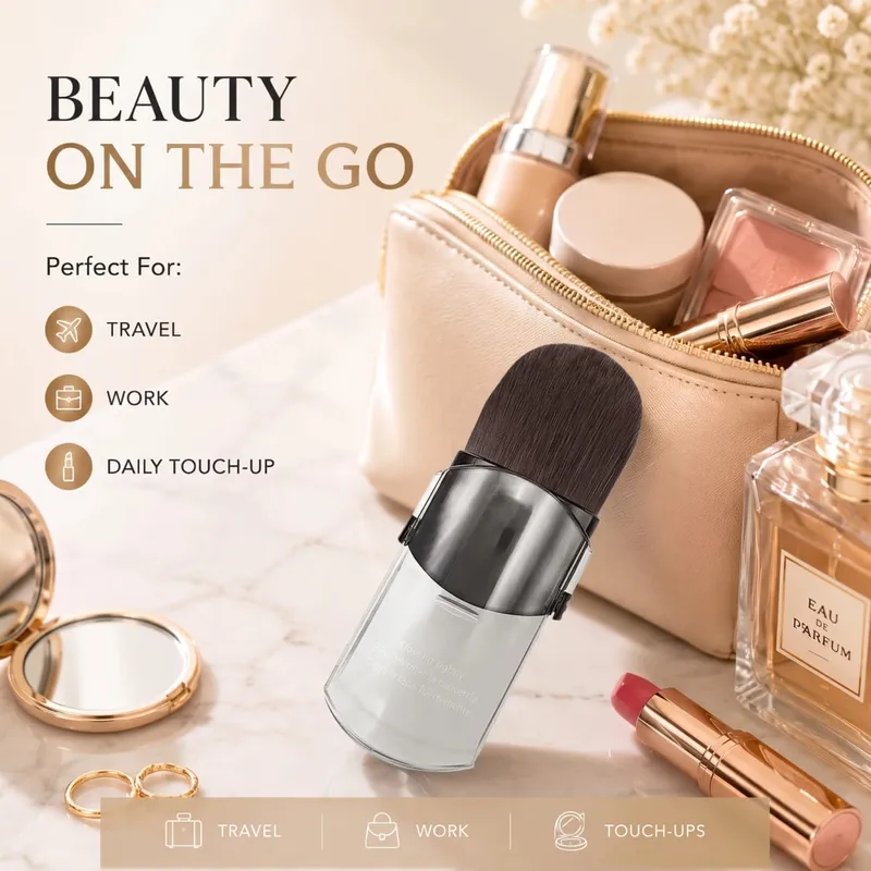 Mini Telescopic Makeup Brushes - Portable Nylon Bristles & ABS Handle for Blush/Powder/Foundation Multi-Use Travel Beauty Tools — image 3