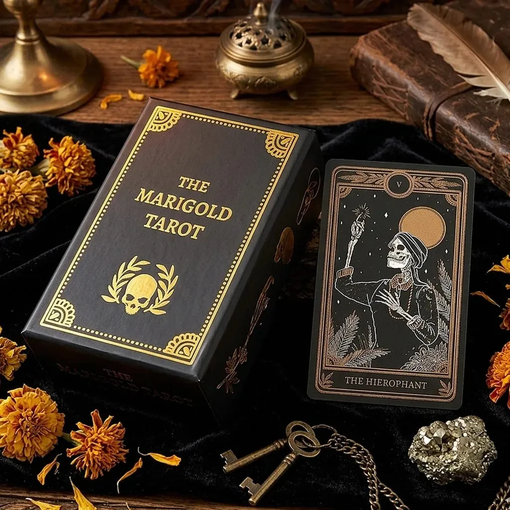 The Marigold Tarot Deck 78pcs Cards Black & Gold Skull Art Tarot Cards Rider-Waite Inspired Divination Deck English Ver.