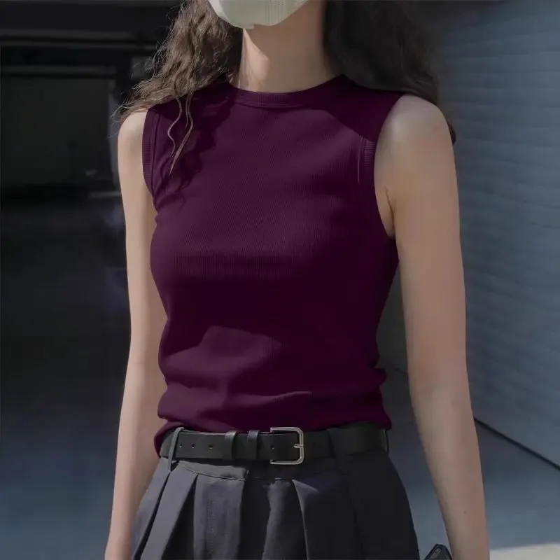 Ladies' Summer Fashion Round Neck Sleeveless Vest Soft Solid Color Suspender Korean Version Slim Fit Versatile Women's Clothing — image 3