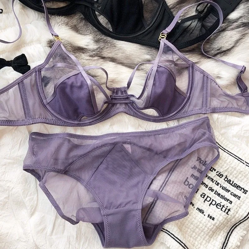 Women Underwear Set 2pc Summer Ultra-thin Sexy Lace Breathable Bra Set Mesh French High Quality Mesh Lingerie Clothing — image 3