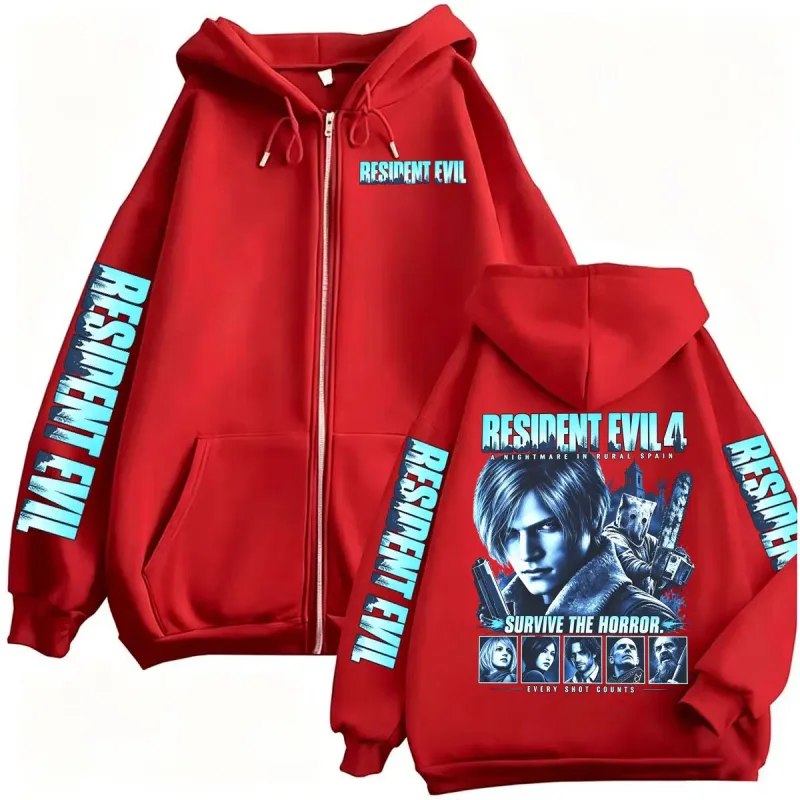 Resident Evil Requiem Zip Up Hoodies Leon Kennedy Horror Game Zipper Hoodie Men's Women Harajuku Classic Jacket Sweatshirt Coats