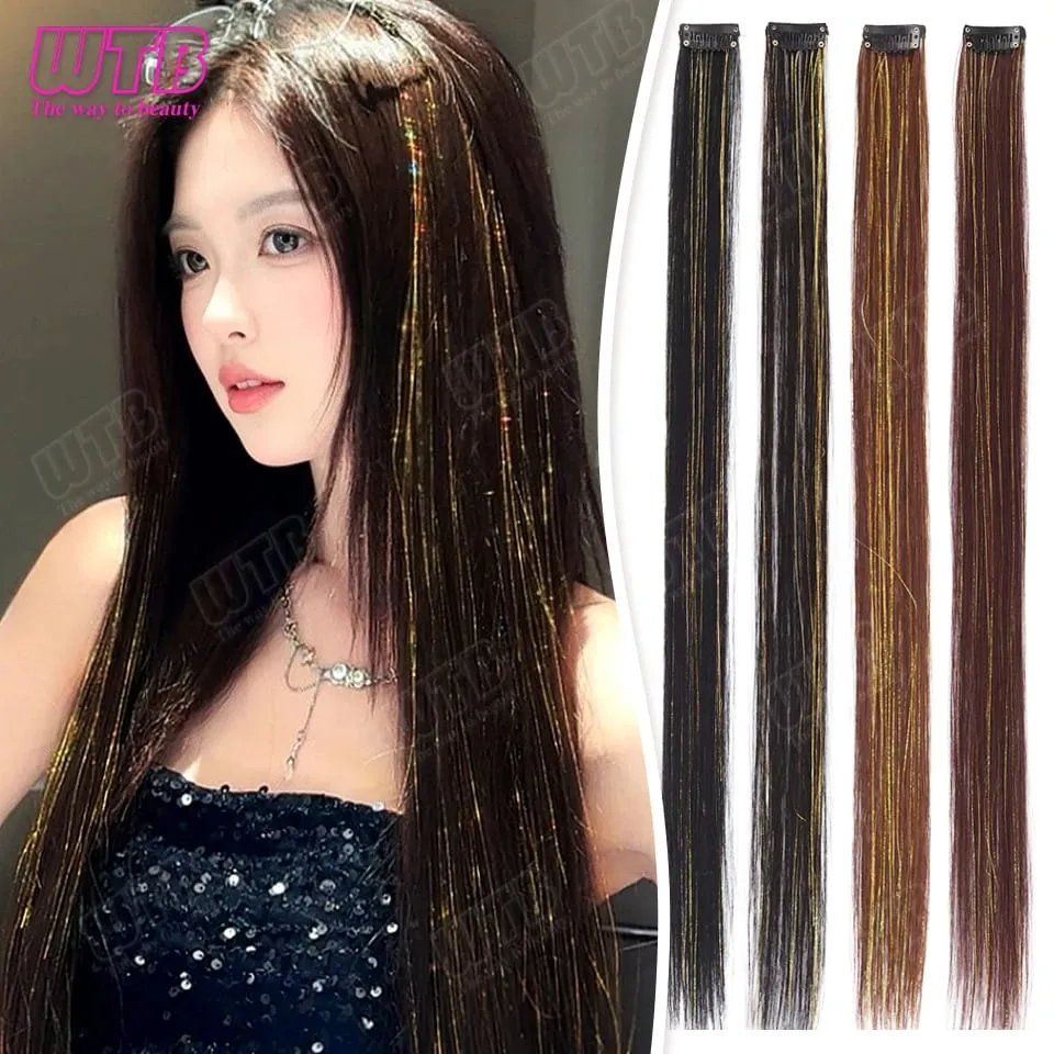 Synthetic Gold Laser Highlighted Hair Extension Wig BB Clip Style Straight Hair Extension Wig Suitable for Women's Daily Wear — image 2