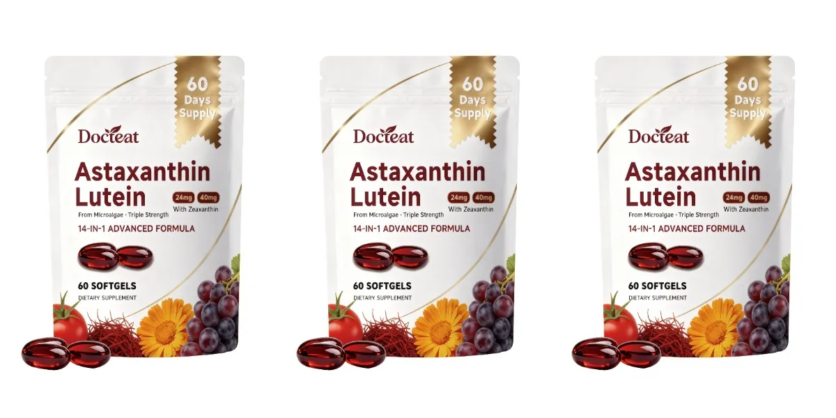 Astaxanthin and Lutein Capsule 60 Count with Grape Seed & Saffron Extract Provide Eye Nutrition Skin and Joint Health Support