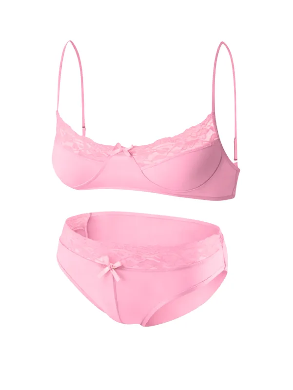 1 Set of 2 Pieces Underwear Set: Men's Erotic Cross-Dressing Bowknot Lace Underwear Set, Lace Panties & Bra Combination Set — image 6
