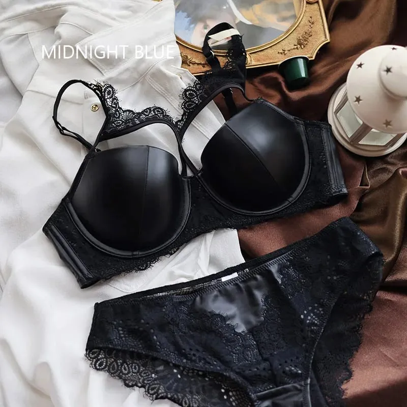 American Leather Sexy Women Underwear Smooth Thin Thick Bra Set Red Black Push Up Lingerie Hollow Out C cup Intimates