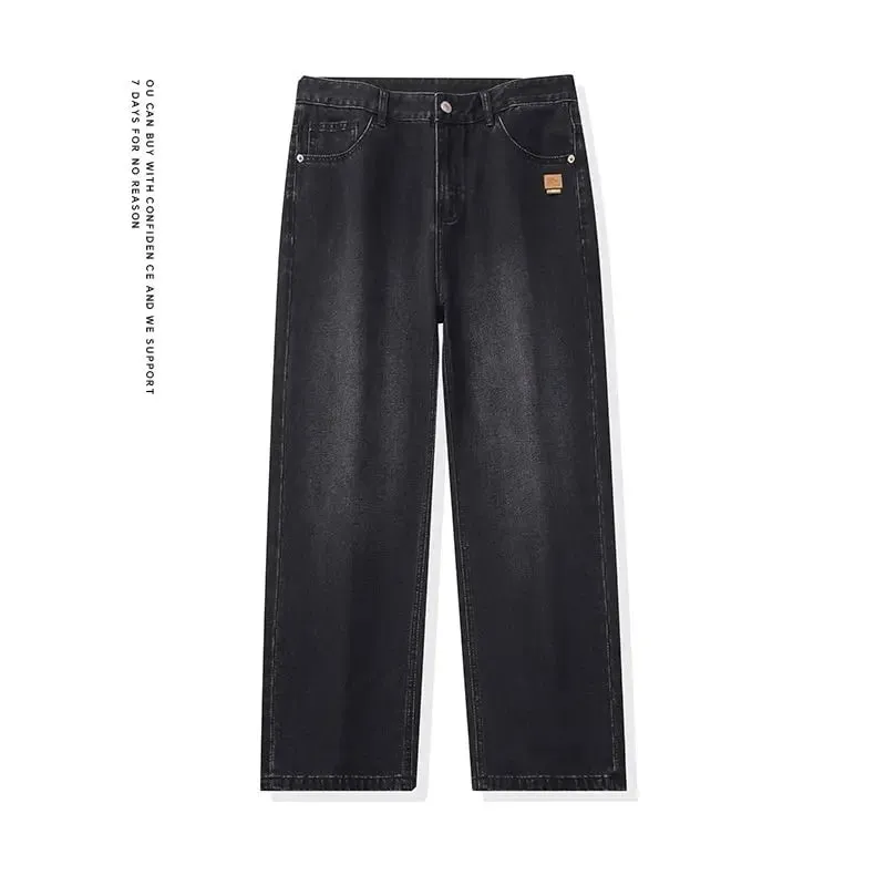High Streets Spring Summer Men's Jeans American Retro Baggy Wide Leg Denim Pants Loose Solid Cotton Jeans Male Trendy Trousers — image 5