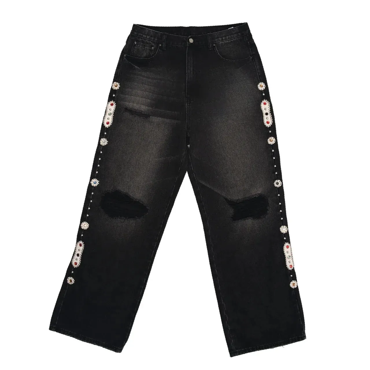 Gothic Diamond Punk Hip Hop Men's Slim Jeans Damaged Destroyed Hole Baggy Denim Long Trouser Pants Y2k Streetwear Ripped Jeans — image 5