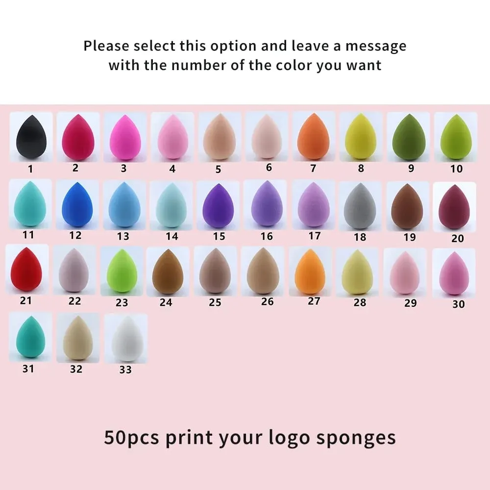 50pcs Custom Logo pink red white Hydrophilic Cosmetic Make Up sponge Beauty Latex-Free Sponge Washable Blenders Powder Puffs