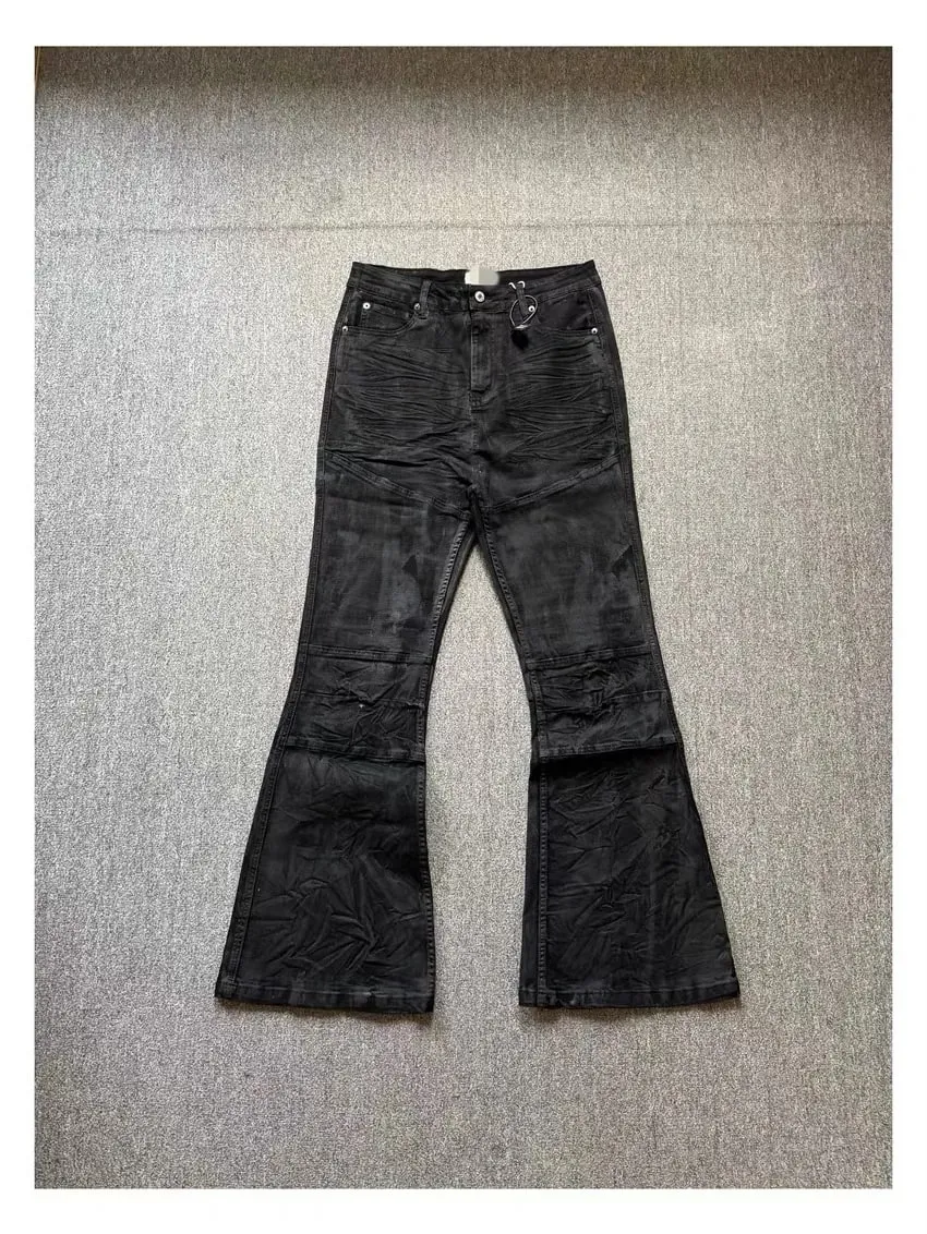 High street coated micro-flare jeans American retro heavy industry men and women black gothic retro casual loose jeans — image 6