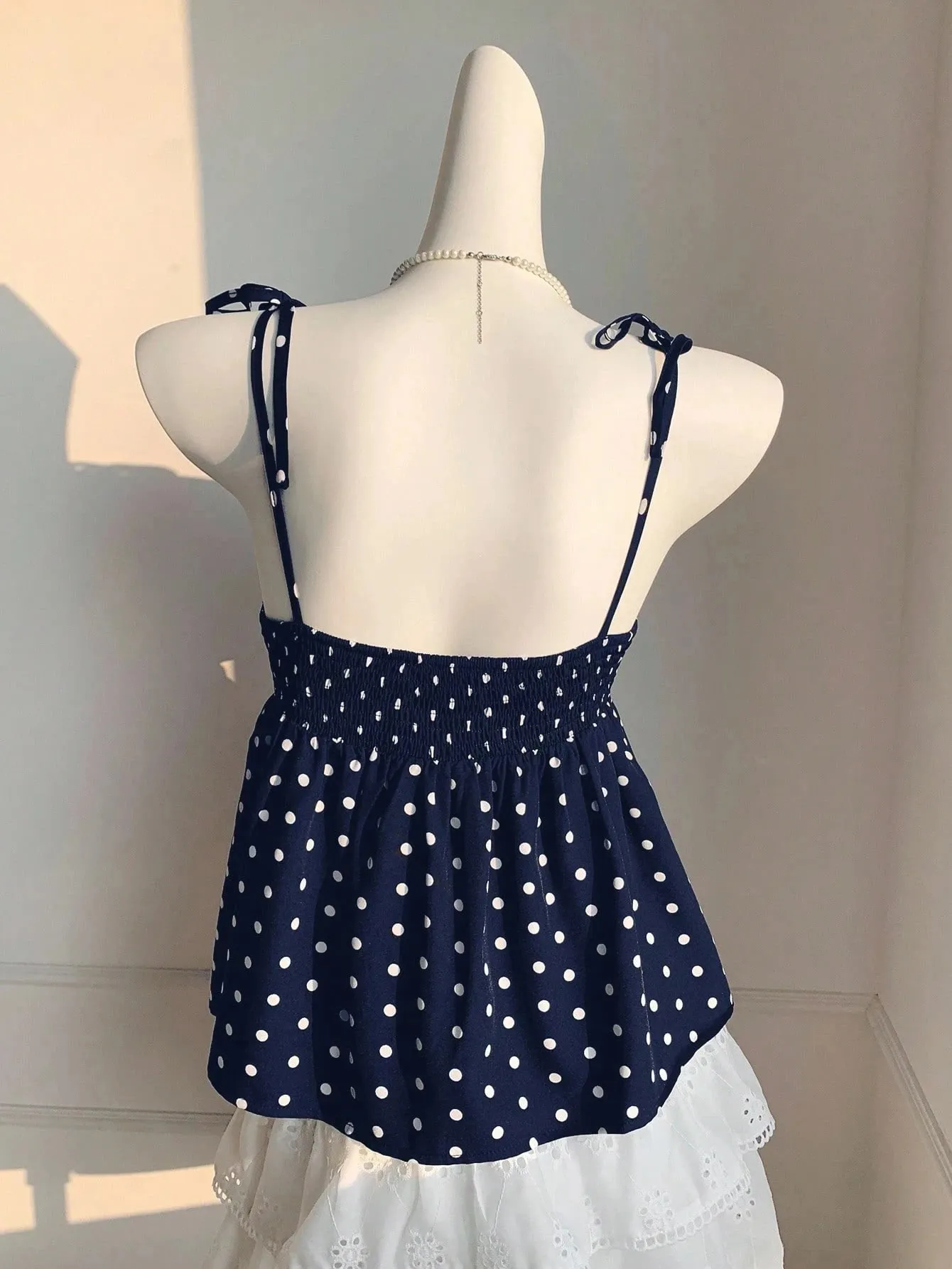 Women's Polka Dot Crop Cami With Spaghetti Straps And Flared Hem Polka Dot Camisole Babydoll Top Babydoll Tops Polkadot Top Cute