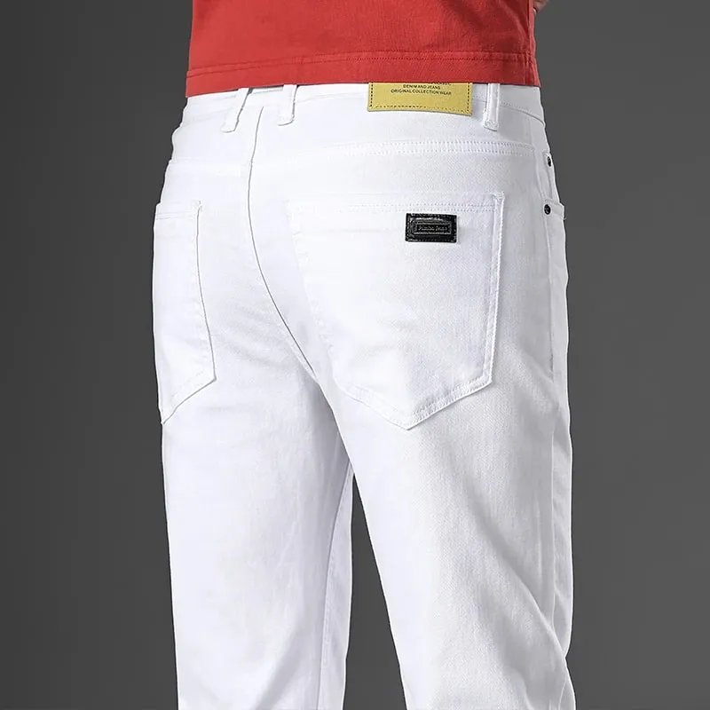 2026 98% Cotton Elastic Cotton Jeans Men's Spring Slim Straight Denim Pants Comfort Large Size Korean Business Casual Trousers