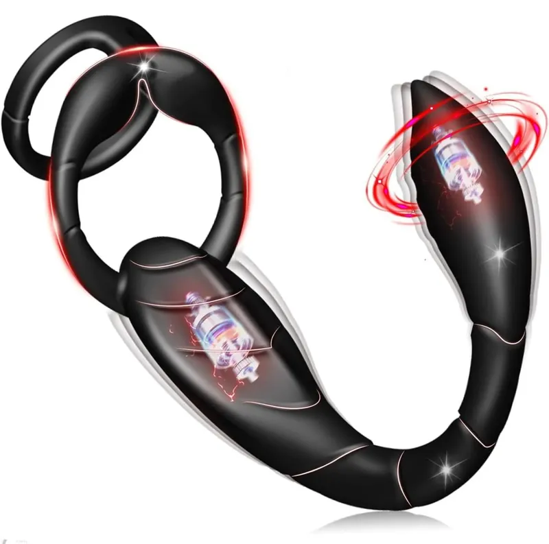 Vibrating Cock Ring Male Prostate Perineum Massager Vibrator Taint Stimulator Anal Butt Plug Sex Toys for Men Penis Ring — image 1