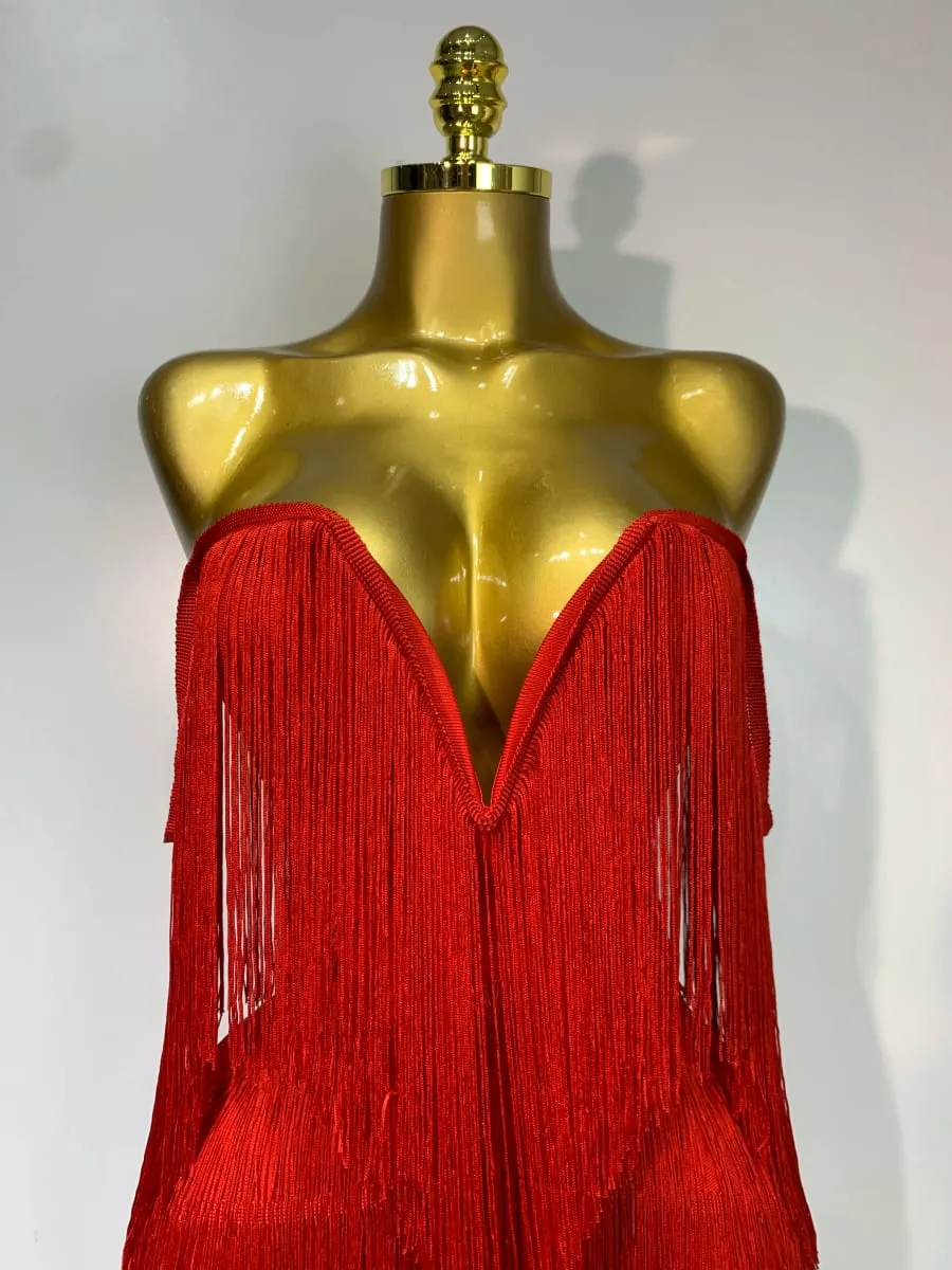Wanita Seksi Strapless Rumbai Off Bahu Pembalut Pakaian Kelab Mewah Pesta Malam Selebriti Mini Bodycon Gaun Ulang Tahun Vestido — image 5
