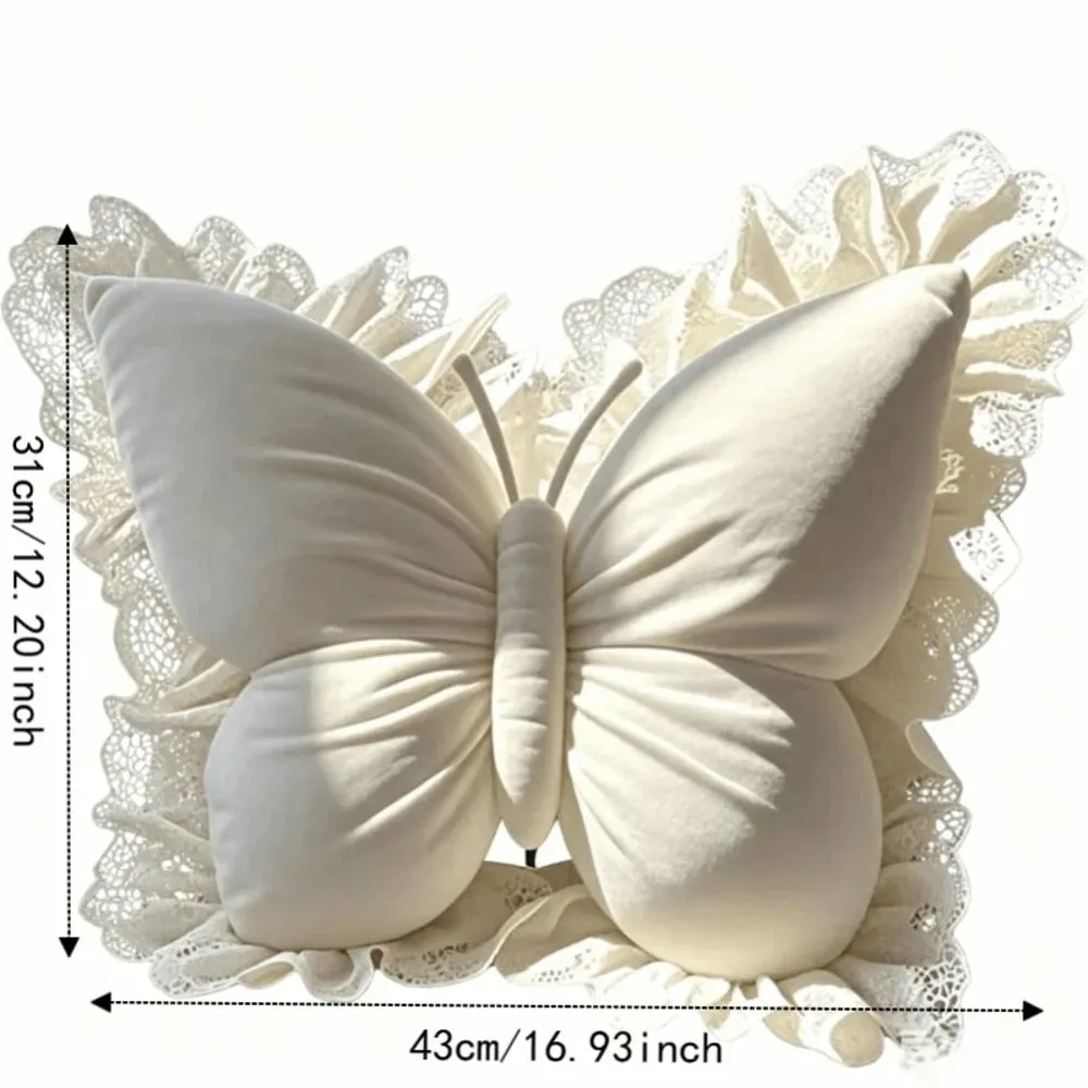 Home Decor Velvet Butterfly Pillow Lace Trim Bow Cushion Soft New Bow Throw Pillow Bedroom — image 7